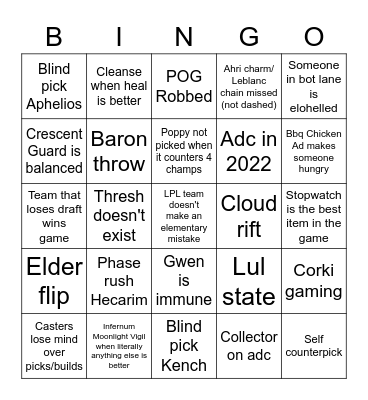 LCK Bingo Card