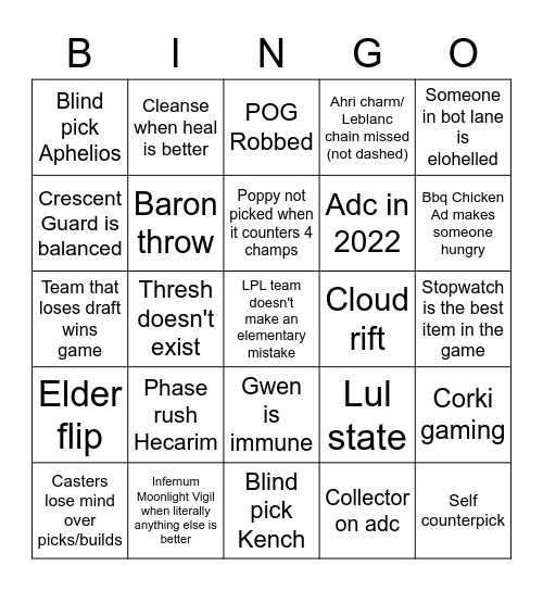 LCK Bingo Card