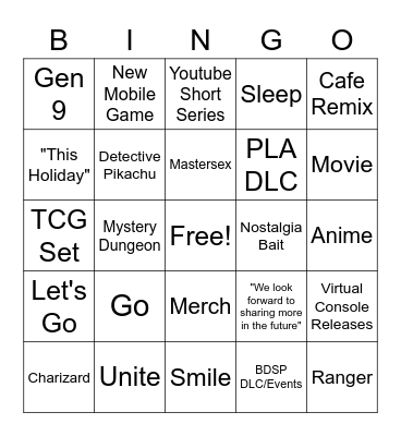 Pokemon Presents Bingo Card