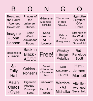 Adam's bongo Bingo Card