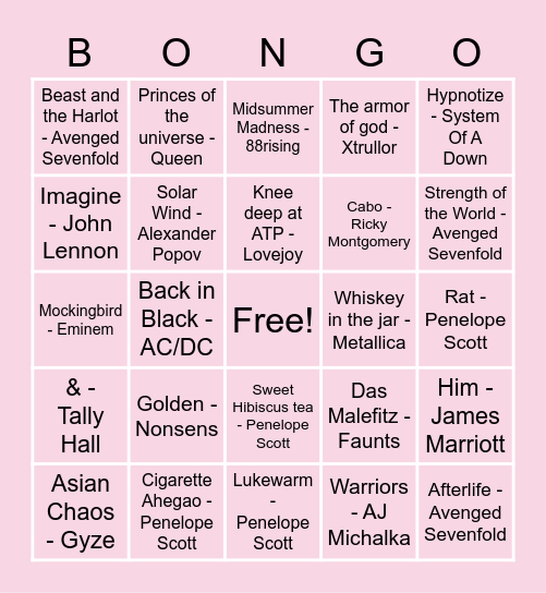 Adam's bongo Bingo Card