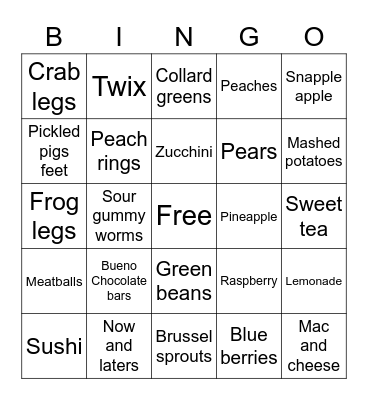 Wagon’s favorite foods Bingo Card