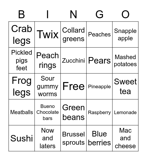 Wagon’s favorite foods Bingo Card