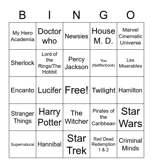 Fandom Bingo Card