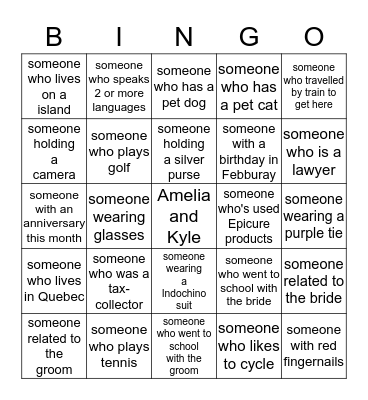 Wedding Guest's Bingo Card