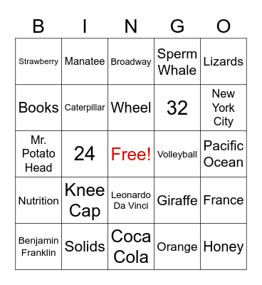 Trivia Bingo! Bingo Card