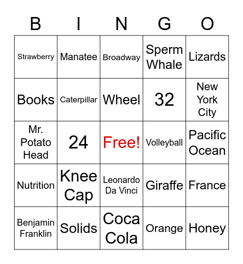 Trivia Bingo! Bingo Card