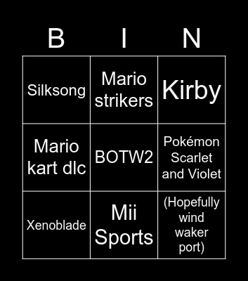 2022 Nintendo Bingo! Bingo Card