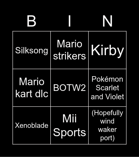 2022 Nintendo Bingo! Bingo Card