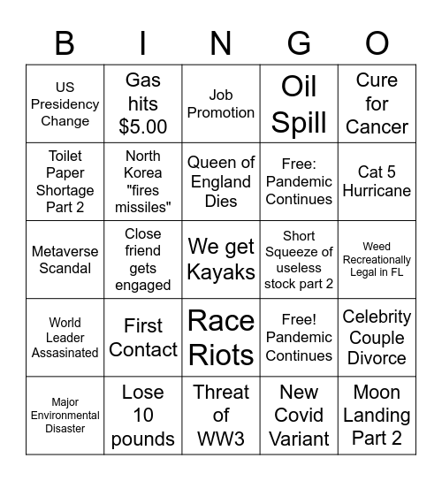 2022 Bingo Card