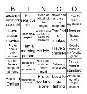 August 10, 2015 ICE BREAKER Bingo Card