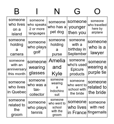Wedding Guest's Bingo Card