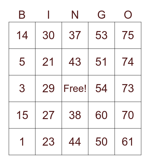 Untitled Bingo Card