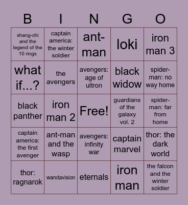 marvel movies and series Bingo Card