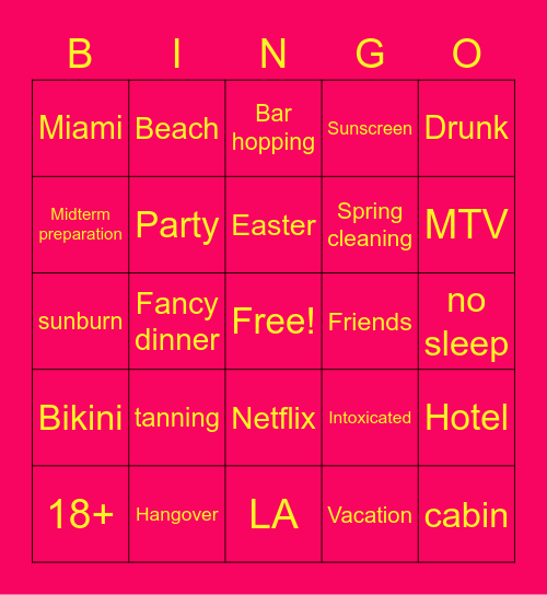 SPRING BREAK Bingo Card