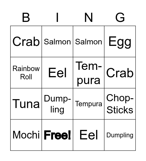 Sushi Bingo Card