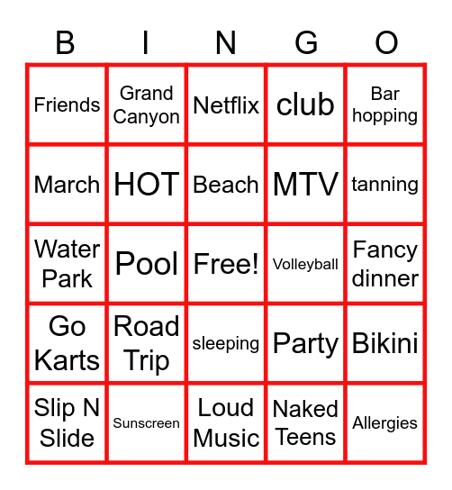 SPRING BREAK Bingo Card