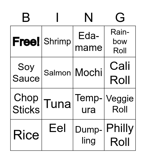 Sushi Bingo Card