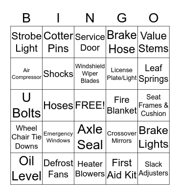 Pre-trip  Bingo Card