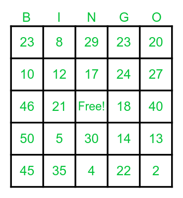 Test Round Bingo Card