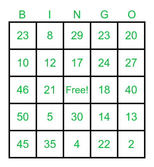 Test Round Bingo Card