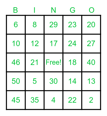 Test Round Bingo Card