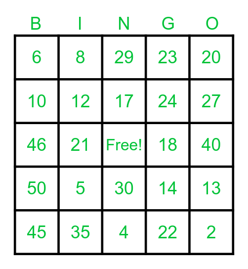 Test Round Bingo Card