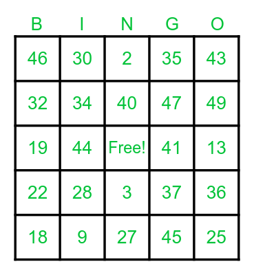 Test Round Bingo Card