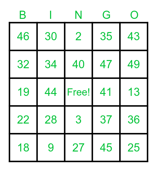 Test Round Bingo Card