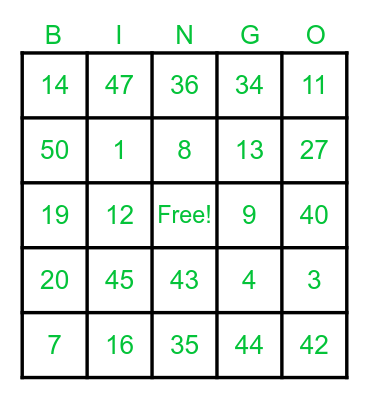 Test Round Bingo Card