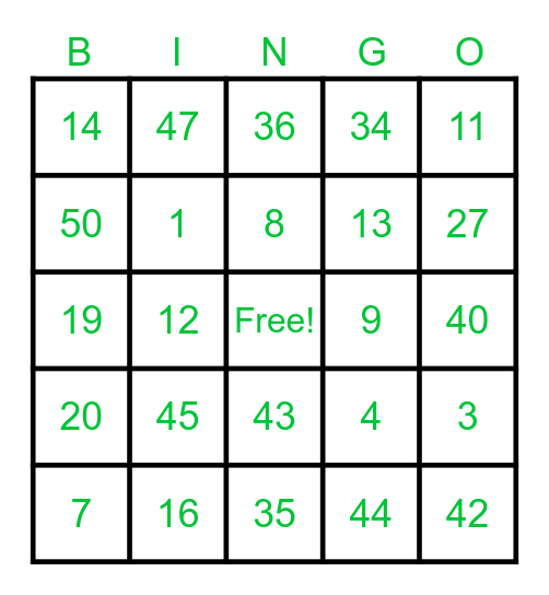 Test Round Bingo Card