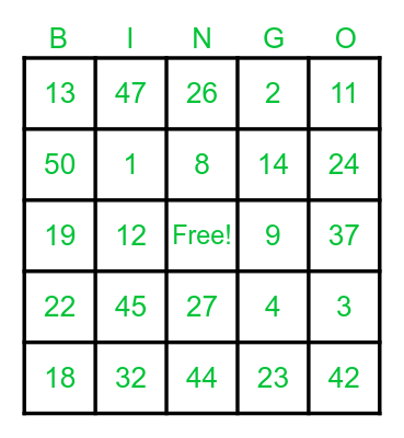 Test Round Bingo Card