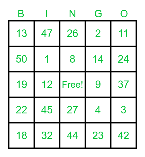 Test Round Bingo Card