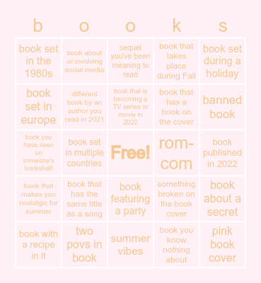 reading challange 2022 Bingo Card