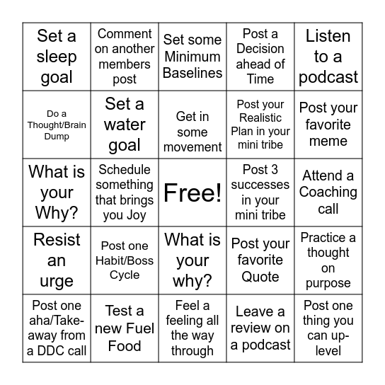 Transform Bingo Challenge Bingo Card