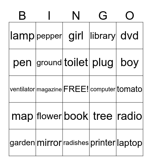 English Bingo Card