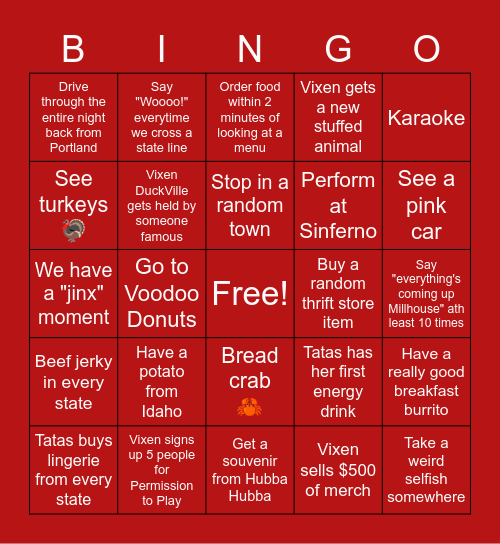 Tour Bingo! Bingo Card