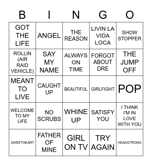 TRL JAMS Bingo Card