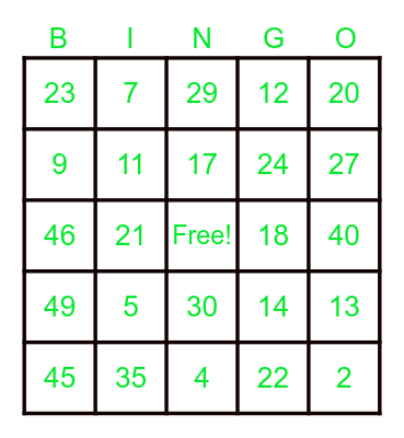TEST ROUND Bingo Card