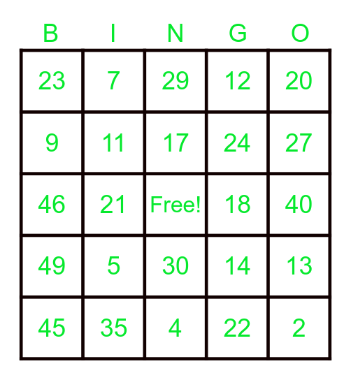TEST ROUND Bingo Card
