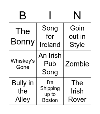 St. Pat's Bingo Card