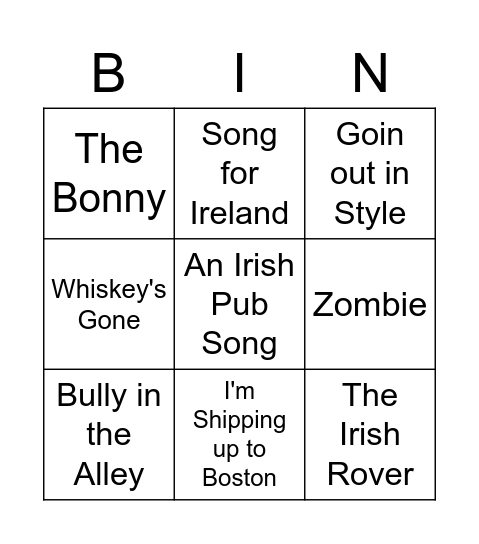 St. Pat's Bingo Card