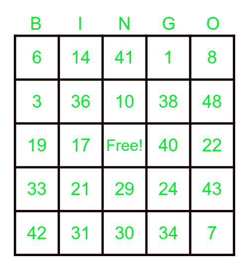 TEST ROUND Bingo Card