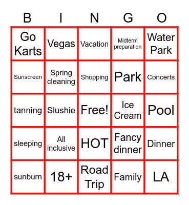 SPRING BREAK Bingo Card