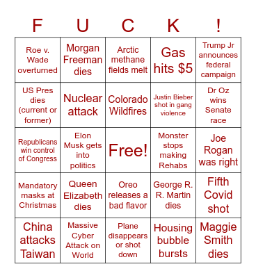 Darkest Timeline 2022 Bingo Card