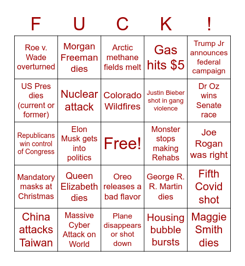 Darkest Timeline 2022 Bingo Card