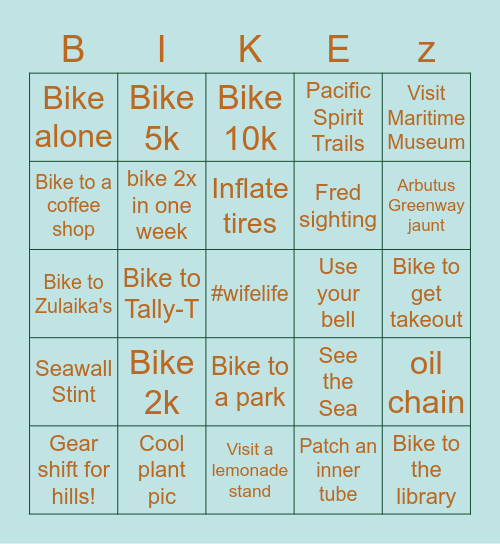 Wife Bike Bingo Card