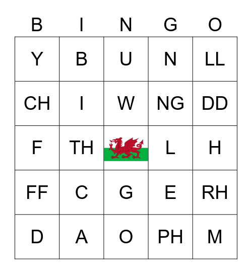 Welsh Alphabet Bingo Card