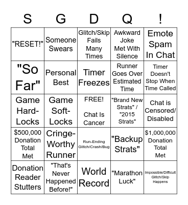 SGDQ 2015 Bingo Card