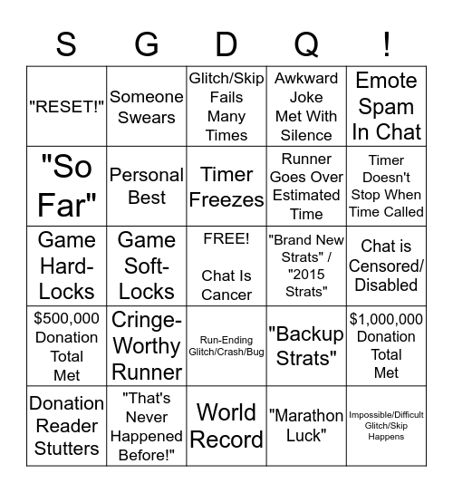 SGDQ 2015 Bingo Card